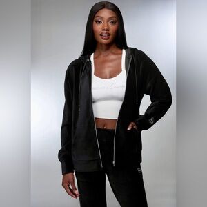Bebe & Ciara Collab Black Stretch Micro Cord Zip-Up Hoodie NWT Large